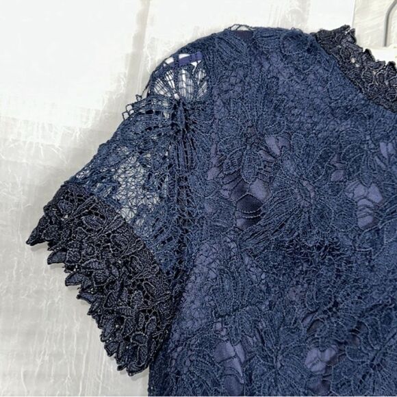 AX Paris US 8 EU 12 Navy Midnight Blue Crochet Lace Floral Short Sleeve Dress - Picture 6 of 10